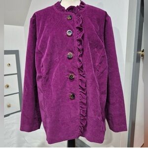 L.L. Bean Women's Purple EUC Corduroy Ruffle Collar Blazer Jacket